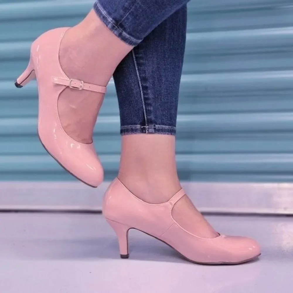 Women's Low Heel Mary Jane Pumps Mauve Color - Picture 2 of 4